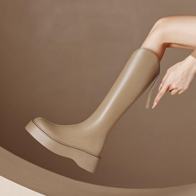 Krazing Pot Осенне-зимняя обувь из коровьего спилка, сапоги для верховой езды на толстой платформе, с круглым носком, сохраняющие тепло, на молнии, высокие сапоги до бедра