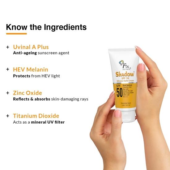 FIXDERMA Shadow Sunscreen Spf 50 Silicone Matte Cream Pa+++, солнцезащитный крем для жирной кожи, склонной к акне, солнцезащитный крем для женщин и мужчин - 50 мл