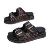 European and American Large-size Flat-bottomed Slippers 2025 Summer New Thick-soled Belt Buckle Round Head Women's One-character Sandals