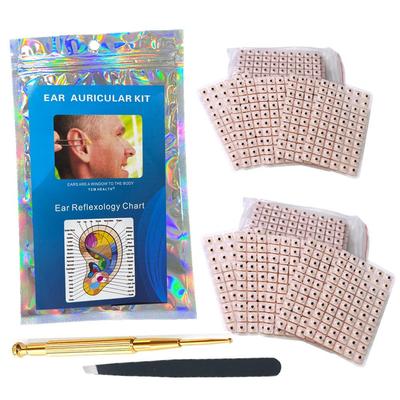 4 в 1, универсальные семена для ушей, акупунктура, аурикулярный стикер, набор, 1200 шт., с акупрессурой, ушной график, пинцет, аурикулярный зонд