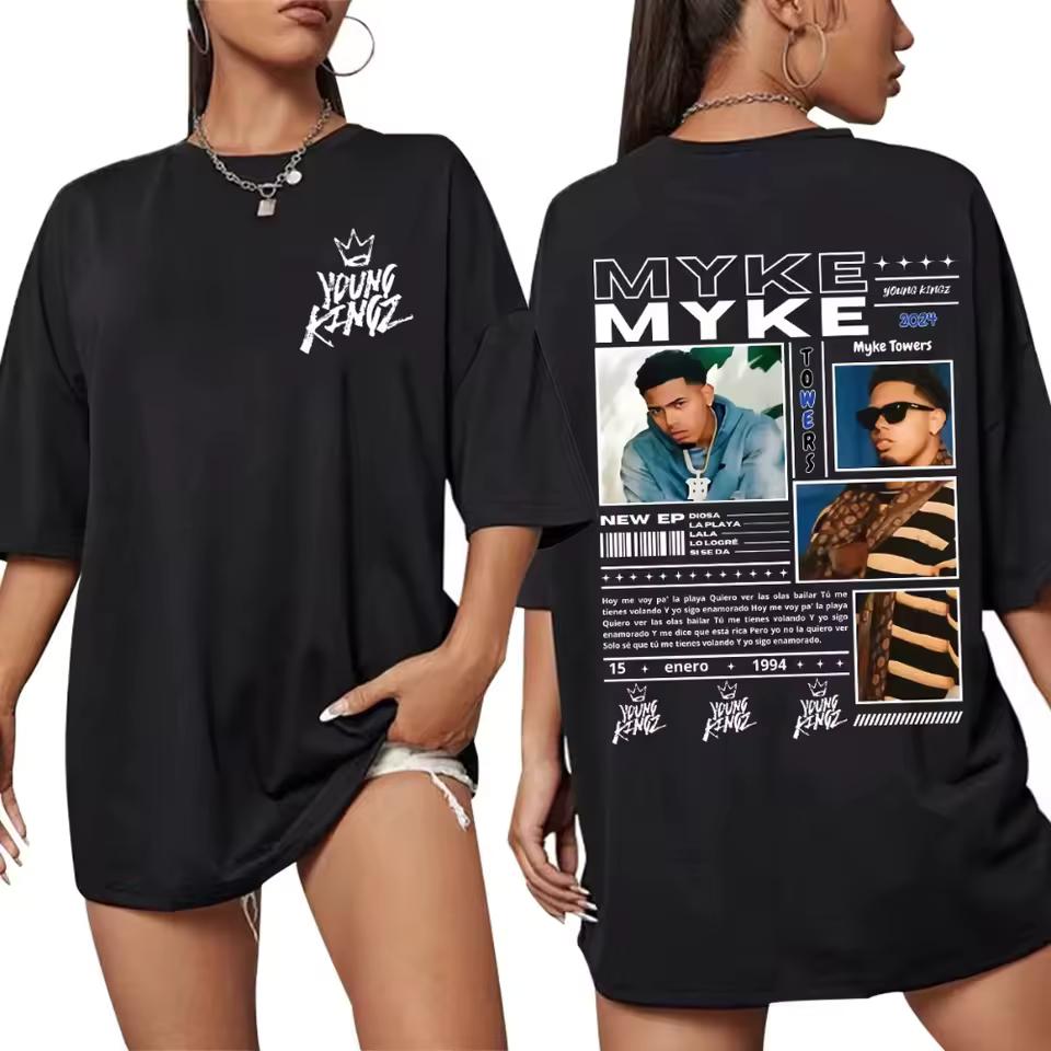 Rapper Myke Towers Graphic Print T-shirt Men's Fashion Hip Hop Oversized T Shirt Summer Women Cotton Short Sleeve Summer T-shirt