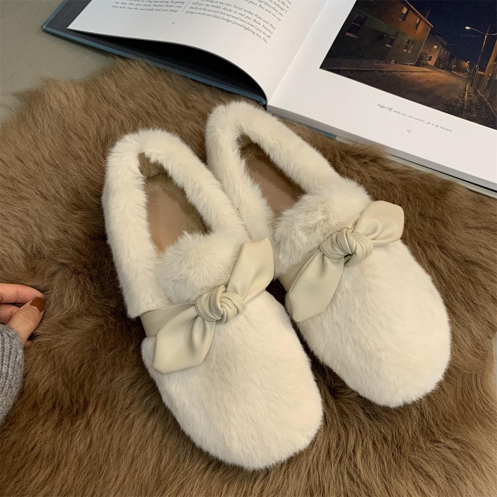 Модная женская обувь 2024 года, зимние новые повседневные мокасины без застежек, повседневные зимние туфли с круглым носком, на шнуровке, однотонные, с бантом