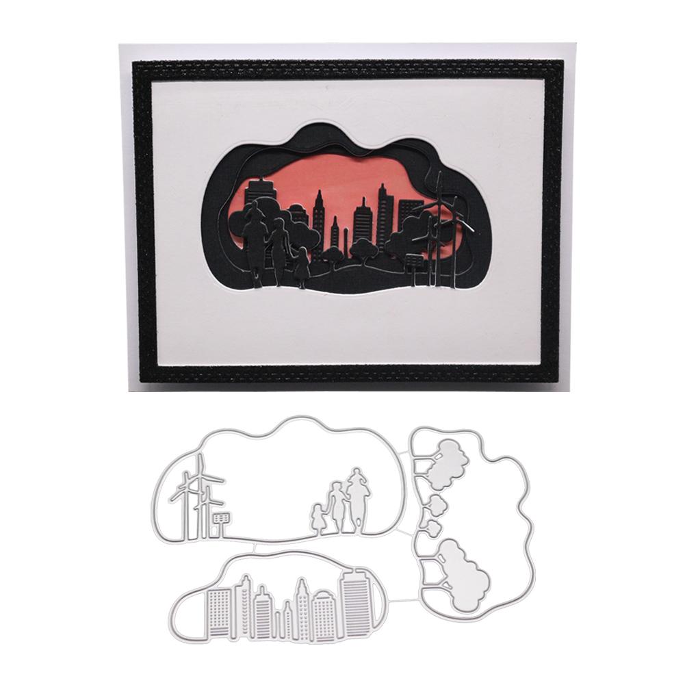 Облачные рамки Город Металл Серебристый Трафарет Тиснение Резка Штампы Для DIY Скрапбукинг Бумага Альбом Изготовление Открыток