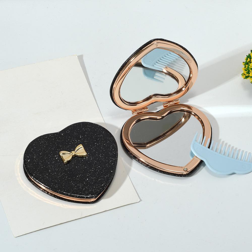 Factory Price New Design Portable Double Sided Heart Shaped Leather Folding Compact Pocket Mirror