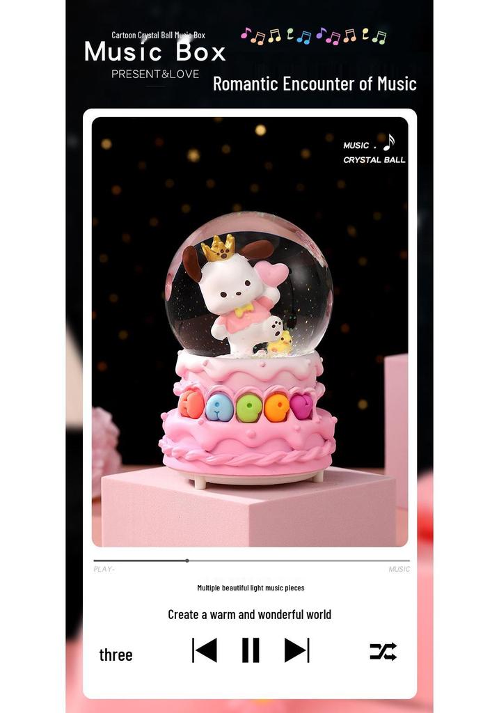 Cartoon Couple Crystal Ball Resin Snow Globe Music Box Toy