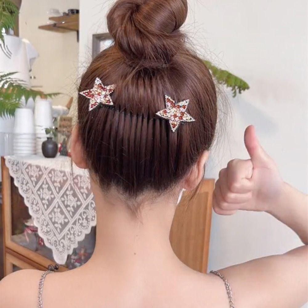 Star Invisible Extra Hair Holder Rhinestone Spring Hair Comb Sweet U Shape Hair Styling Comb Girls
