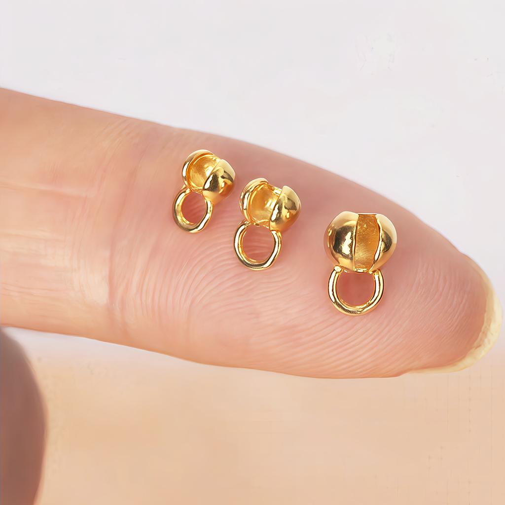 10 шт. Латунные обжимные бусины-наконечники с покрытием 18K золотом, шариковый соединитель-застежка для цепочки, аксессуары для изготовления ожерелий, браслетов, бижутерии DIY