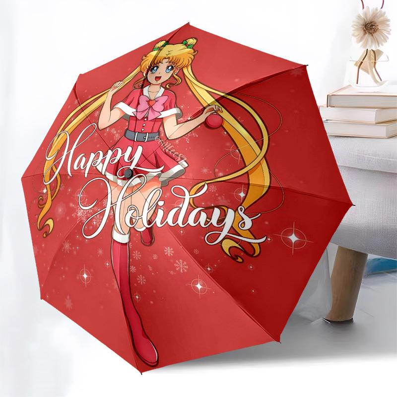 1pc Happy Holidays! Automatic Opening Closing Umbrella with Portable Tri-Fold Design, 8-Bone Iron Frame Outdoor Umbrella for Fans, Travelers, Daily Us