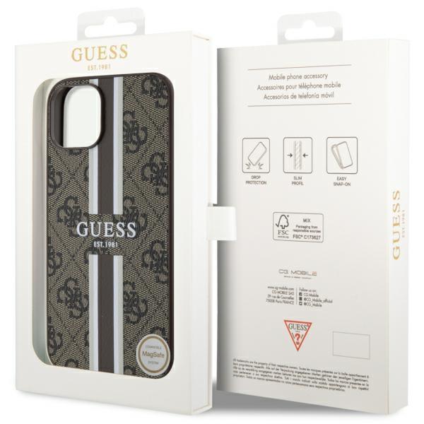 Etui do iPhone 14 Guess 4G Printed Stripes MagSafe Brązowy