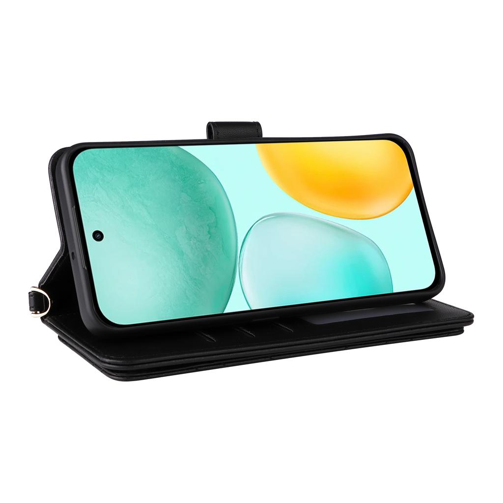 For Honor X6c 4G Case with Shoulder/Wrist Strap Leather Phone Cover Stand Wallet