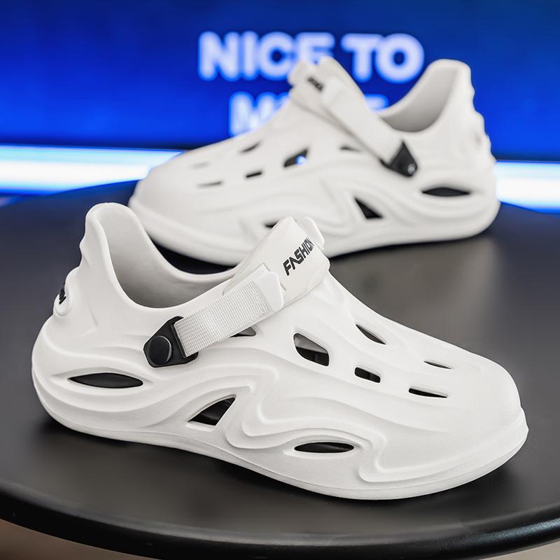 Новые мужские водонепроницаемые туфли EVA, летние мужские однотонные полые тапочки, мужские мягкие сандалии без застежек, мужские нескользящие шлепанцы для активного отдыха