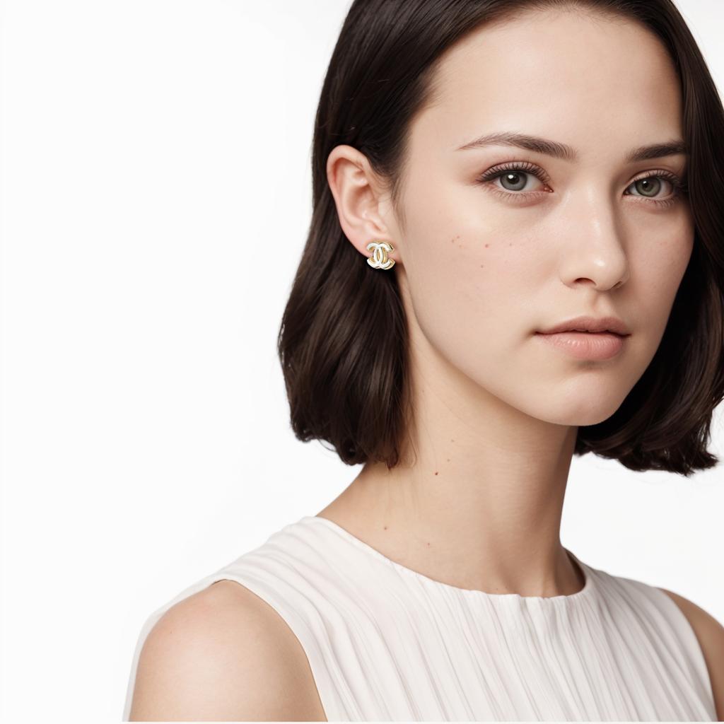 Chanel Серьги-гвоздики с металлическим логотипом Double C для женщин Белый ABB004-B13471-NP302