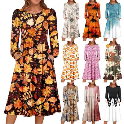 Женское модное свободное платье в стиле ретро с принтом и круглым вырезом