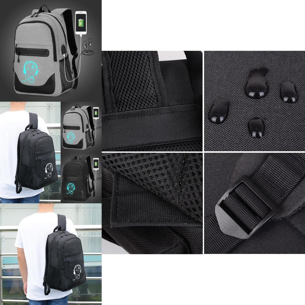 Милый мультяшный рюкзак для ноутбука с принтом, светящийся в темноте, водонепроницаемый, с USB-зарядкой