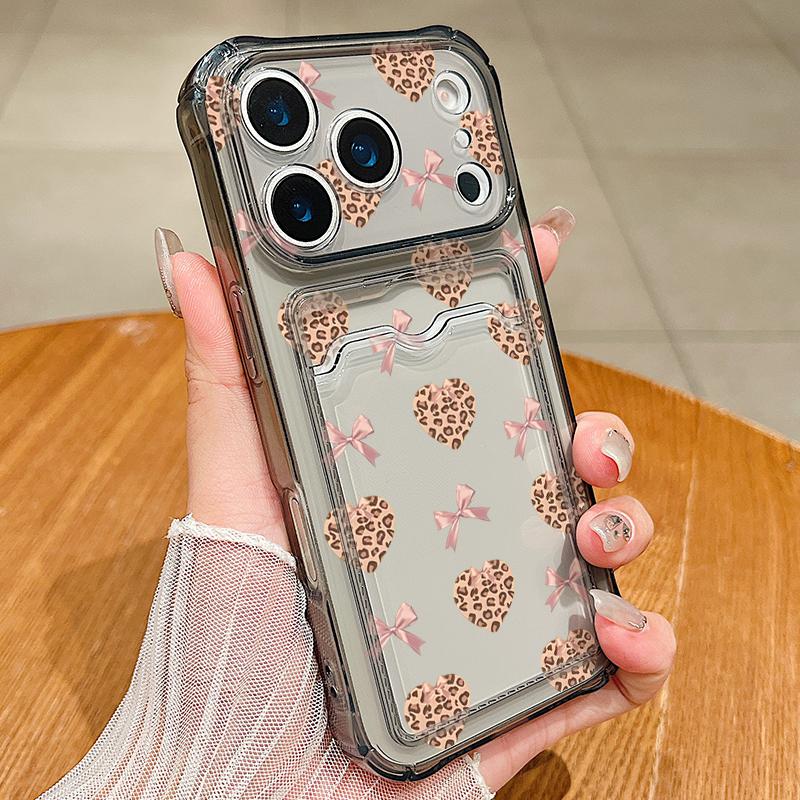 Чехол-кошелек с карманом для карт из ТПУ для iPhone 17 Pro Air 16e 16 15 14 13 Pro Max 12 11, цветной, с узором в виде сердечек, мягкая задняя крышка