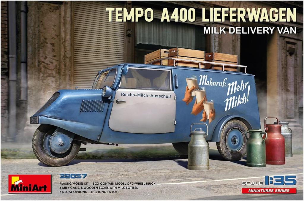 Miniart Scale Tempo A400 Reeferwagen Milk Delivery Van Plastic Model Kit MA38057 1/35