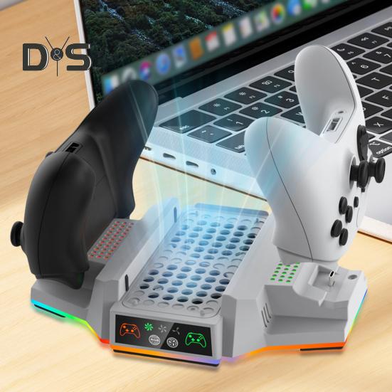 Охлаждающая подставка для игровой консоли с зарядной станцией для двух контроллеров, вертикальная охлаждающая подставка с RGB-подсветкой и портом USB 2.0 для Xbox S