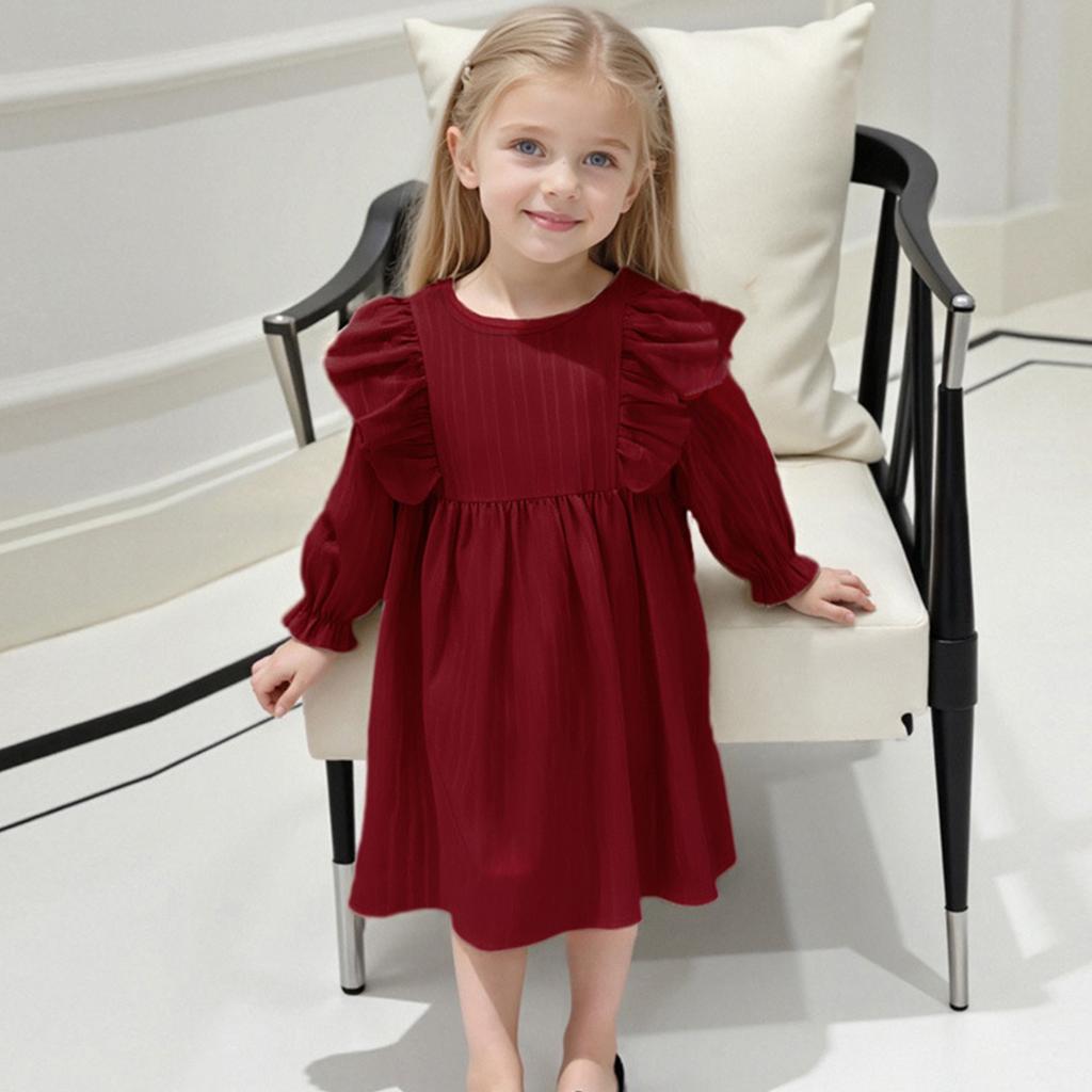 Девочки Мода Милое Однотонное Кружевное Платье Принцессы с Многоярусной Юбкой и Рукавами-Крылышками