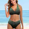 Женские купальники, бикини, комплект из 2 предметов, купальник с открытой спиной и лямкой на шее, пляжная одежда, купальные костюмы с серебряными пайетками и принтом