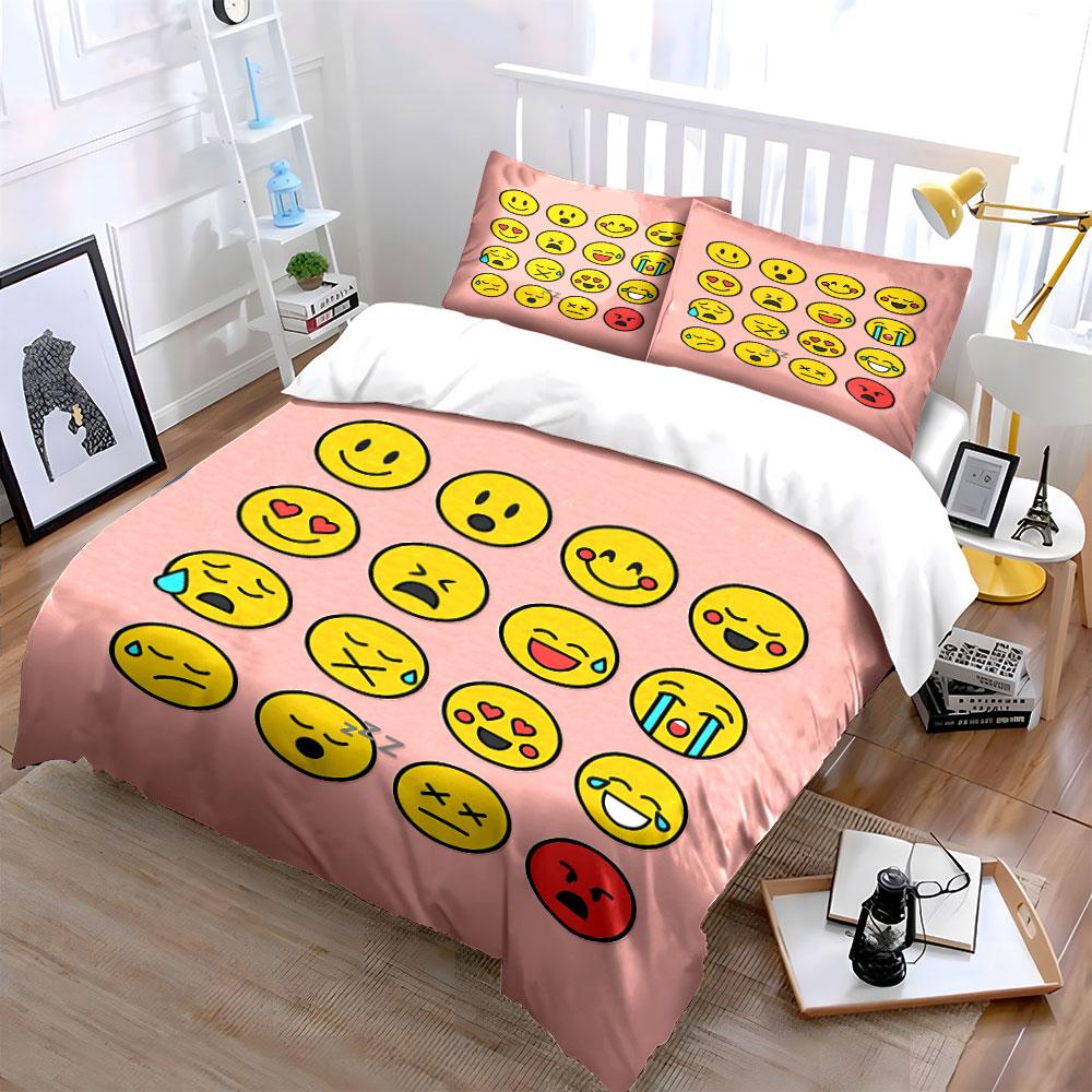 Emoji Style Bedding Set Pink Bedding Duvet Cover Set Duvet Cover Pillowcases (1 * Duvet Cover 2 * Pillowcases, without duvet insert)
