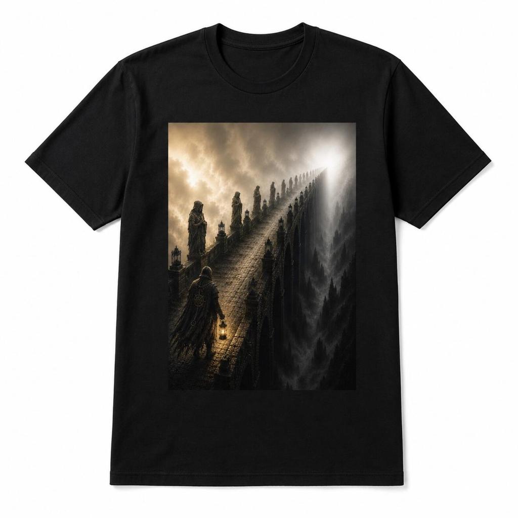 Bridge of Echoes Dark Fantasy T-Shirt, Gothic Journey Graphic Tee