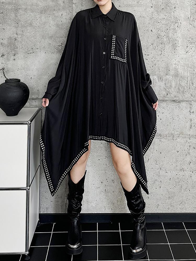 Xitao Asymmetrical Rivet Single Breasted Shirt Dresses LJ1017