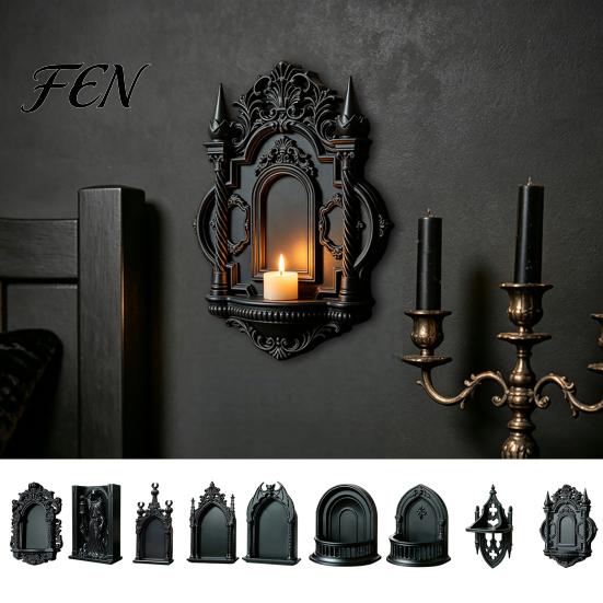 Decorative Wall Display Gothic Shelf, Vintage Floating Shelf for Bedroom And Living Room, Matte Black Plastic Shelves Wall-Mounted Rack with Exquisite