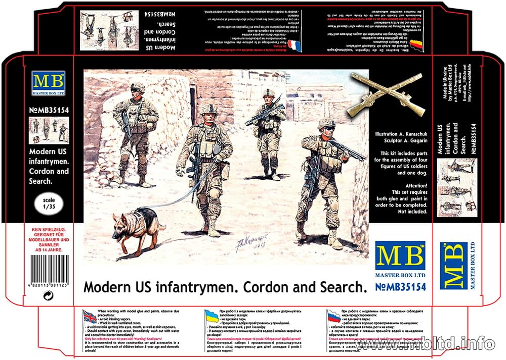 Master Box American 4 Active Infantry Military Dog Afghan War Search Unit Plastic Model MB35154 1/35 +