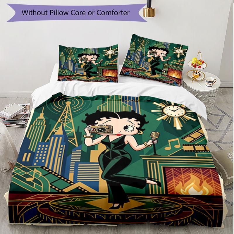 3pcs Duvet Cover Set (1*Duvet Cover + 2*Pillowcase, Without Core), Betty Boop Print Soft All‑Season Bedding Set, Home Bedroom Decor Gift