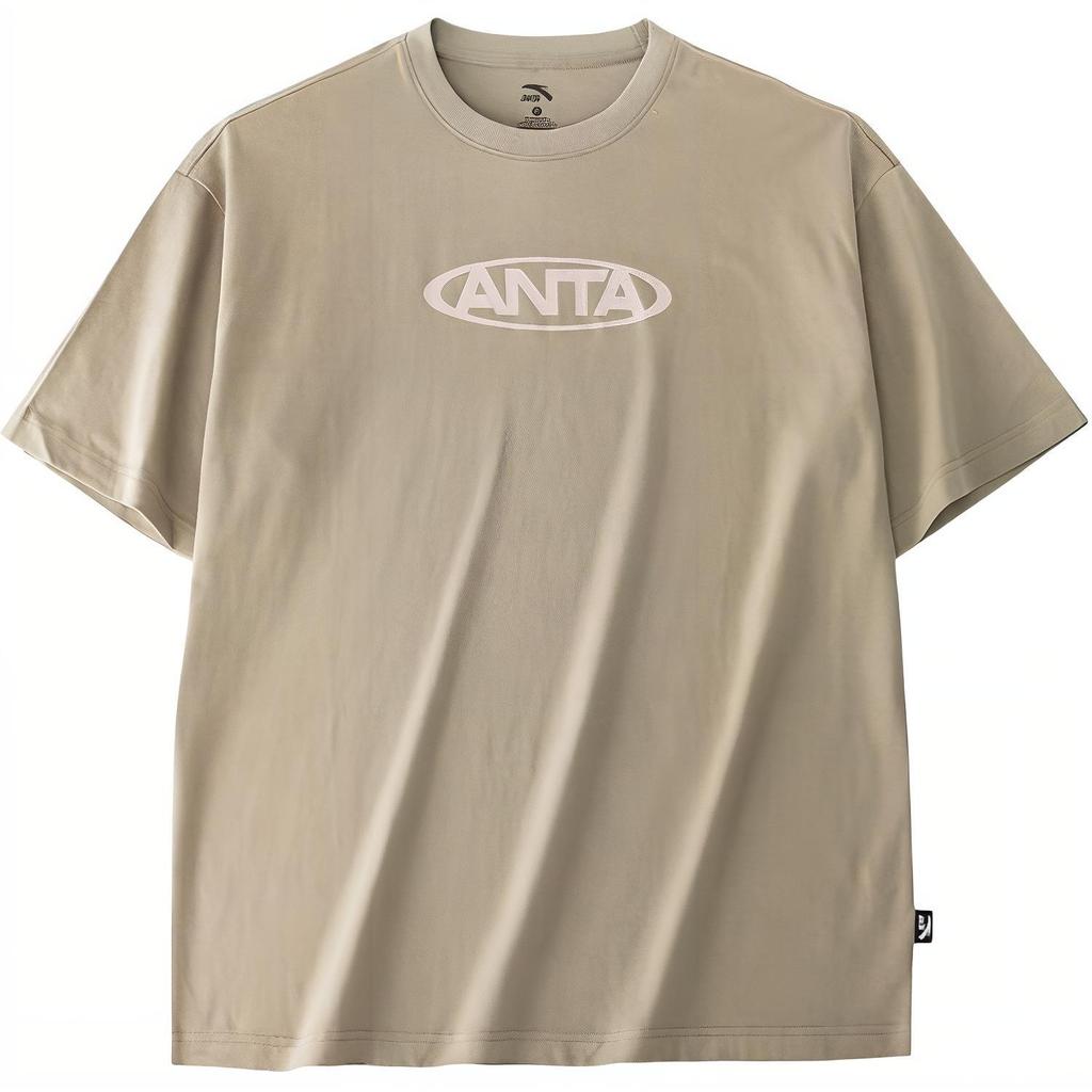 Anta Lifestyle Series Khaki Unisex Loose Short Sleeve T-Shirt with ANTA Logo Print 972428106-6