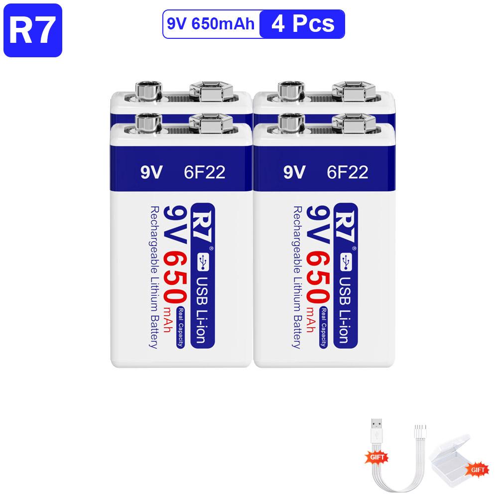 R7 9V USB батареи 6F22 аккумуляторные батареи 650mAh литиевые батареи многофункциональные батареи энергии для микрофона KTV металлоискателя
