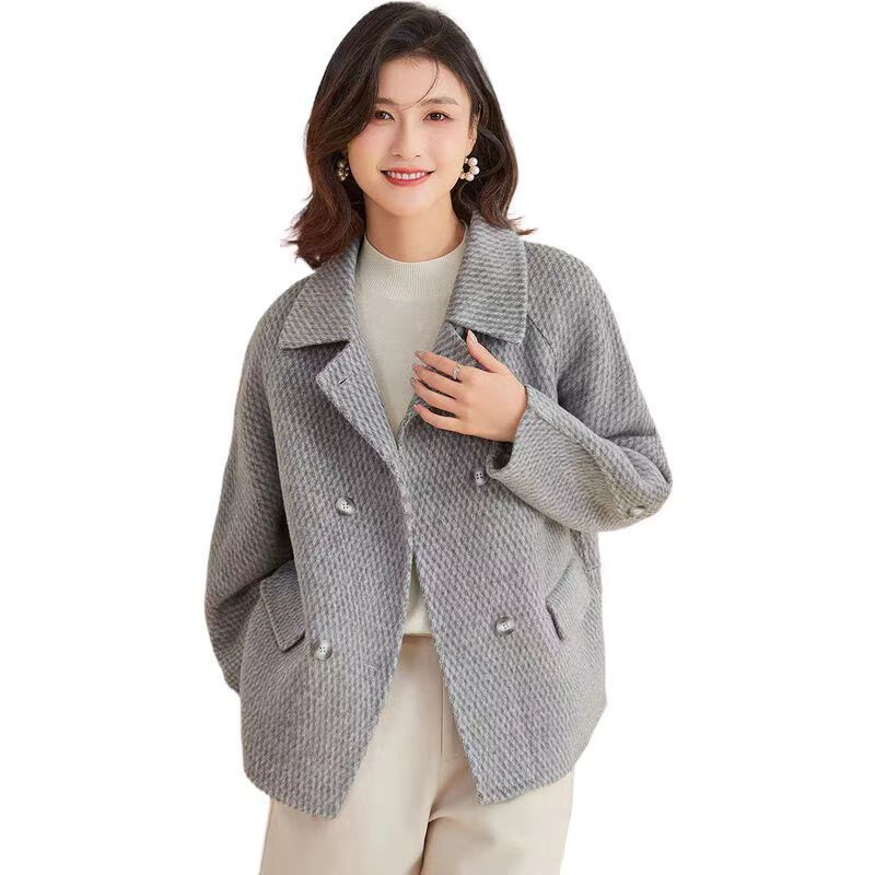 Stylish and Slimming Korean-style Solid Color Pine Needle Woolen Coat for Women In Autumn and Winter