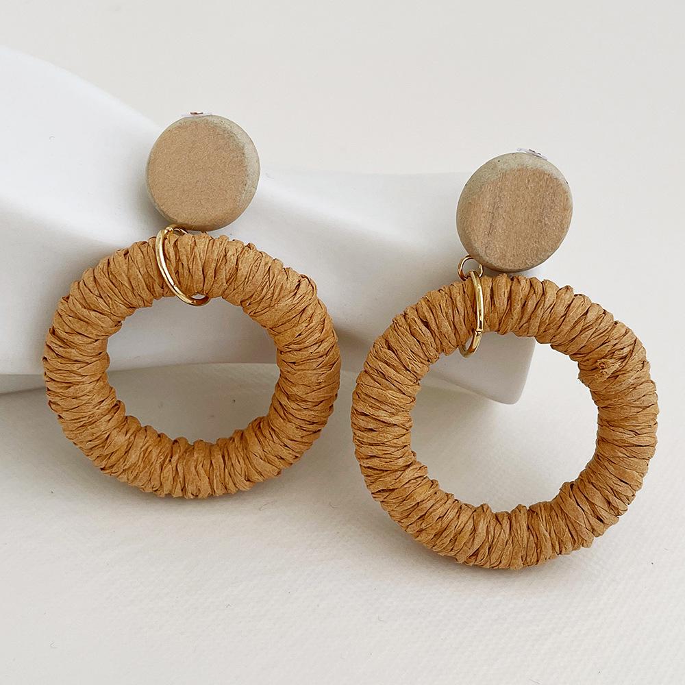Серьги Dongdaemun Handmade Retro Rattan - Дизайн Natural Woven Log для женщин