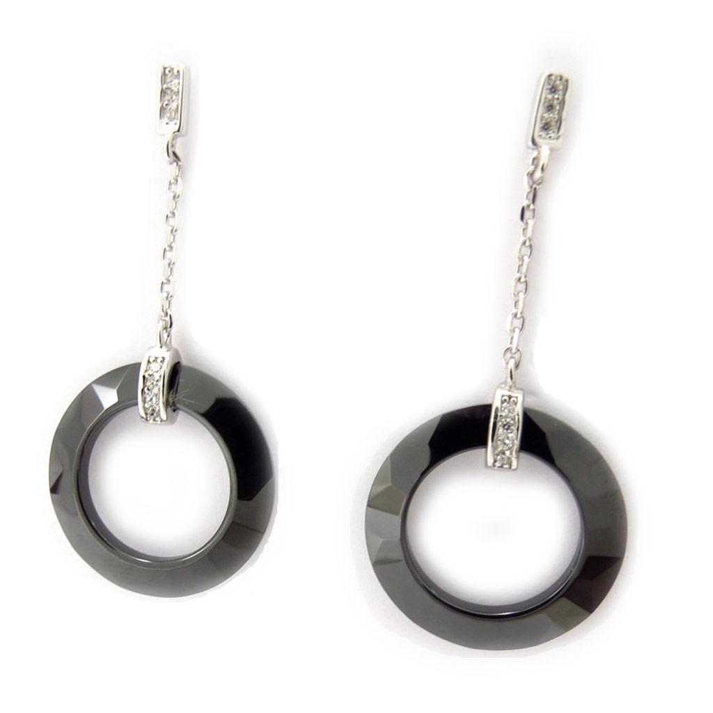 Les Trésors De Lily [K6674] - Серебряные серьги "Сисси" черная серебряная керамика (родиевое покрытие) - 43х20 мм