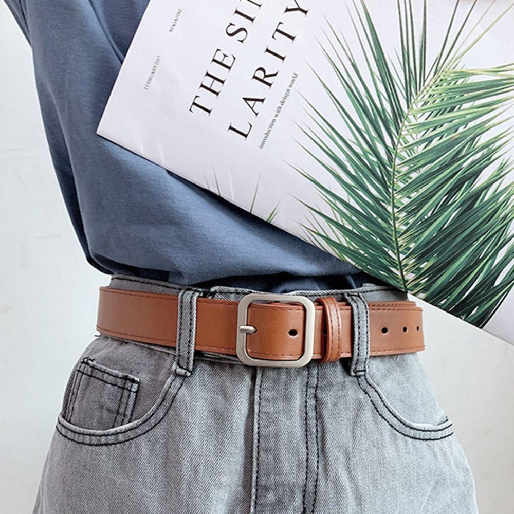 All-match Casual Vintage Square Buckle Waistband PU Leather Belt Pants Bands Ladies Dress Belts