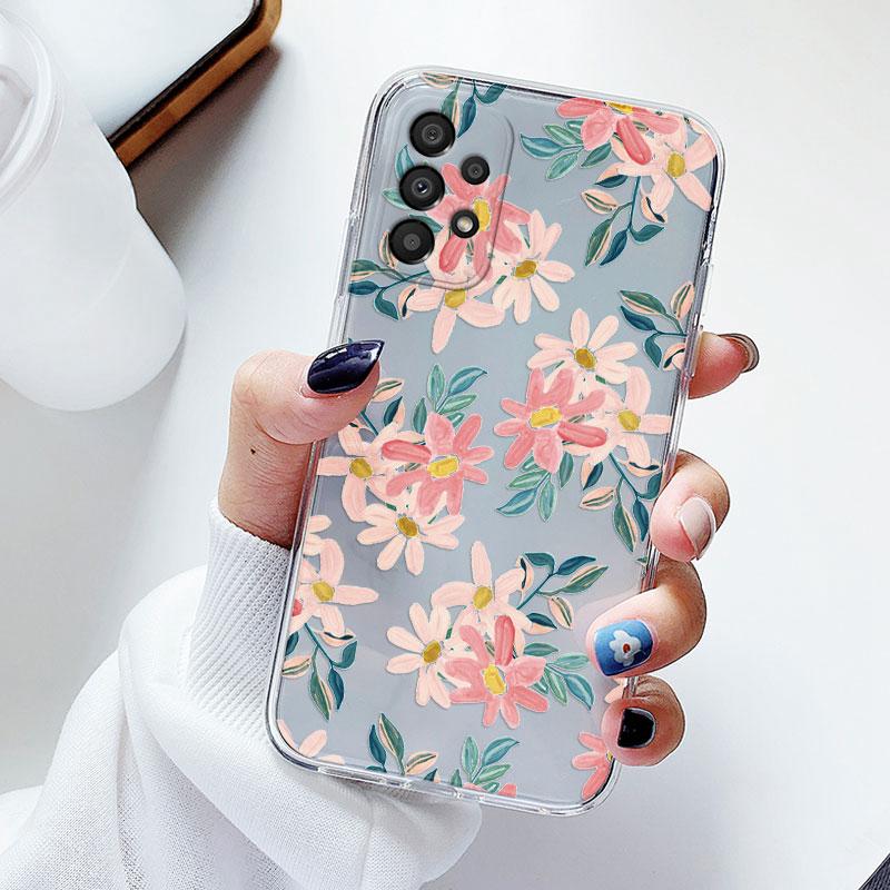 Чехол для телефона Samsung A53 5G A33 Цветочный силиконовый чехол для Samsung Galaxy A73 Fundas Coque Прозрачный мягкий Capas Цветочный ТПУ