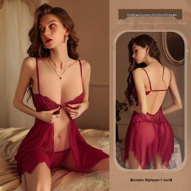 Комплект ночной сорочки и камисоли пуш-ап на косточках Man Yan с кружевом