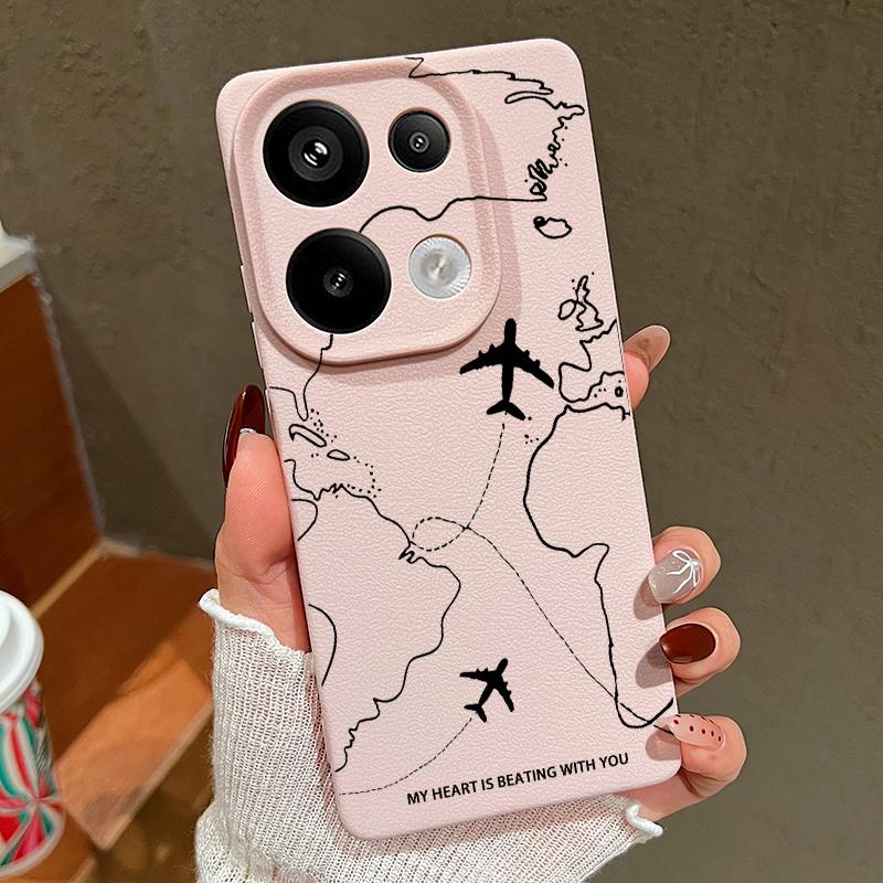Aircraft Route Print TPU Soft Case For Xiaomi 13T Pro Redmi X6 M6 Pro Note 14 Pro 13 12 11 10 Pro Matte Leather Texture Shockproof Slim Phone Cover