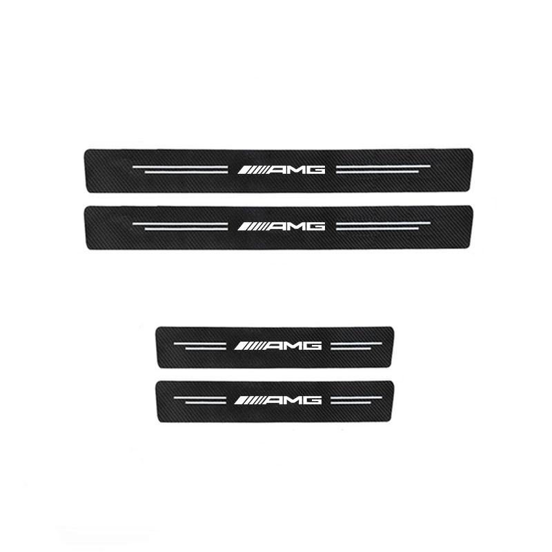 Car Door Sill Scuff Plate Decor Carbon Fiber Stickers For Mercedes Benz AMG A B C M ML GLA GLC GLS E Class W176 W205 W166 W246