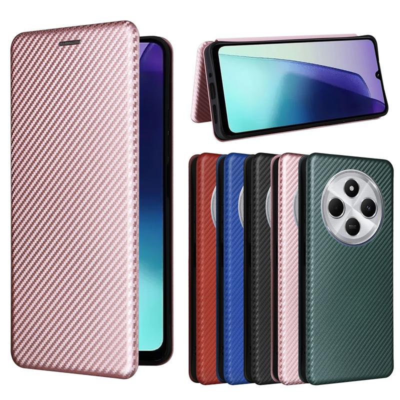 Для Flip Redmi 14C 4G Чехол Слот для карт Карбоновое волокно Магнитная кожа Кожаный чехол Для Redmi 14C 4G Противоударный чехол для телефона
