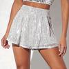 Women Sequin Shorts Elastic High Waist Loose A-line Pure Color Ultra Short