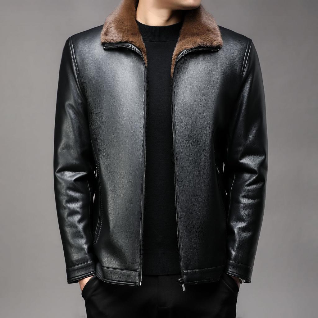 Clothes Winter New Fashion Urban Lapel Leather Jacket Men's Mink Fur Integrated Warm Leather Jacket