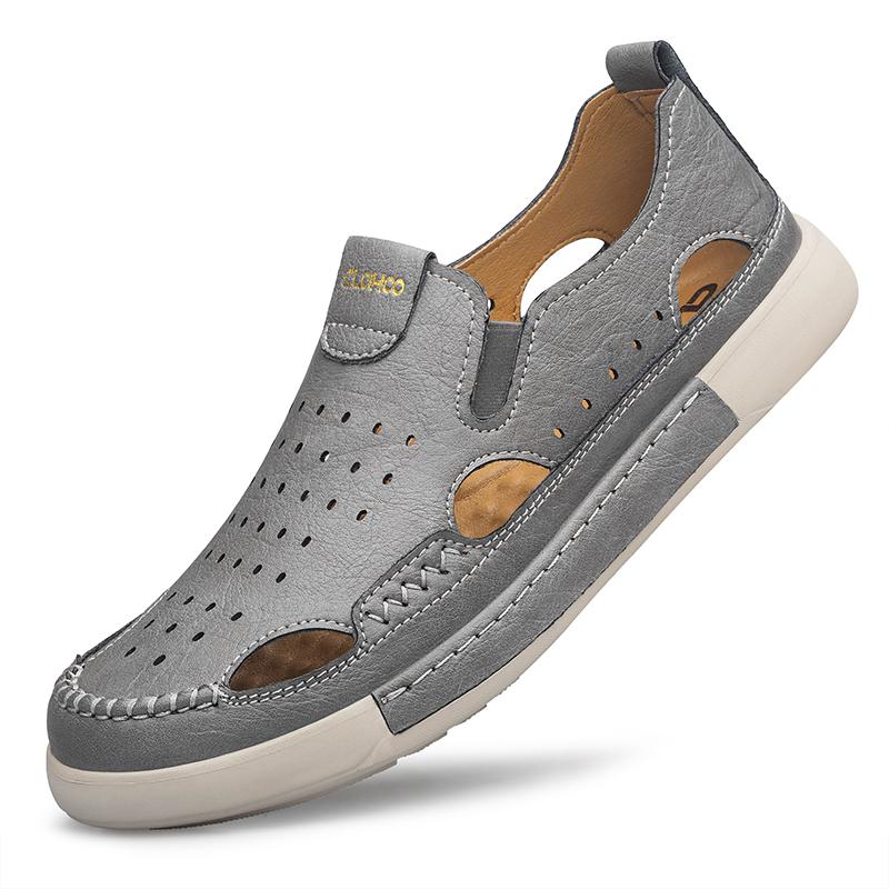 Мужские повседневные кожаные сандалии, прочные, сшитые вручную, с закрытым носком, нескользящие, для использования в помещении, на открытом воздухе, на пляже