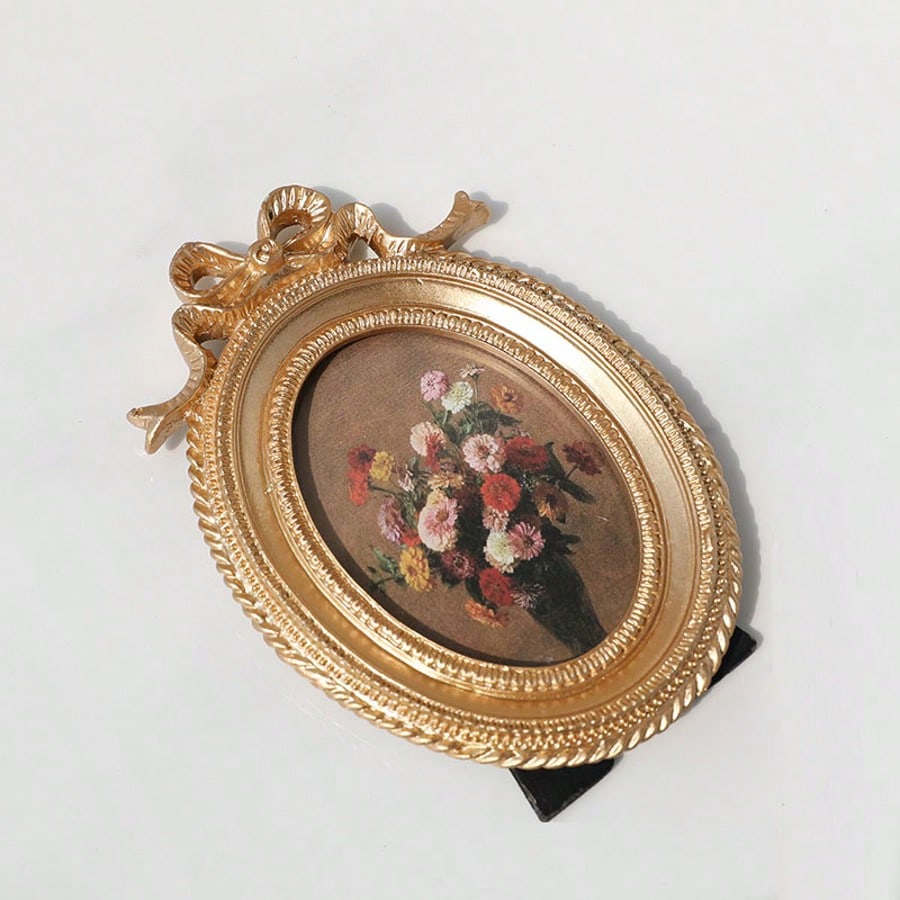 Classic Retro Photo Frame, Vintage Faux Wood Carving Frame, Decorative Desktop/Wall Frame, Gold Floral Engraving, Home Decor, Resin Frame