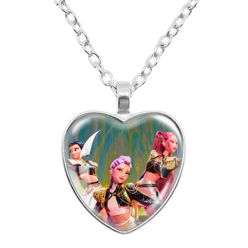 K-POP Demon Hunters Heart Time Gem Necklace, Cute Cartoon Jewelry for Fans, Perfect Birthday Holiday Gift for Girls