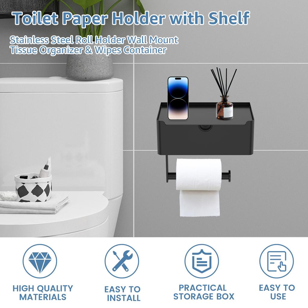 Держатель для туалетной бумаги из нержавеющей стали, самоклеящаяся настенная вешалка для туалетной бумаги с ящиком для хранения домашних принадлежностей для ванной комнаты