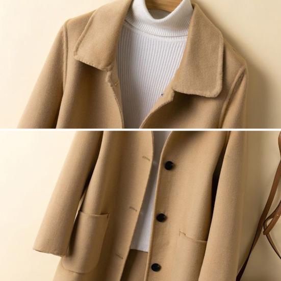 Wool Blend Coat Single Breasted Mid-Length Pea Coat Notch Lapel