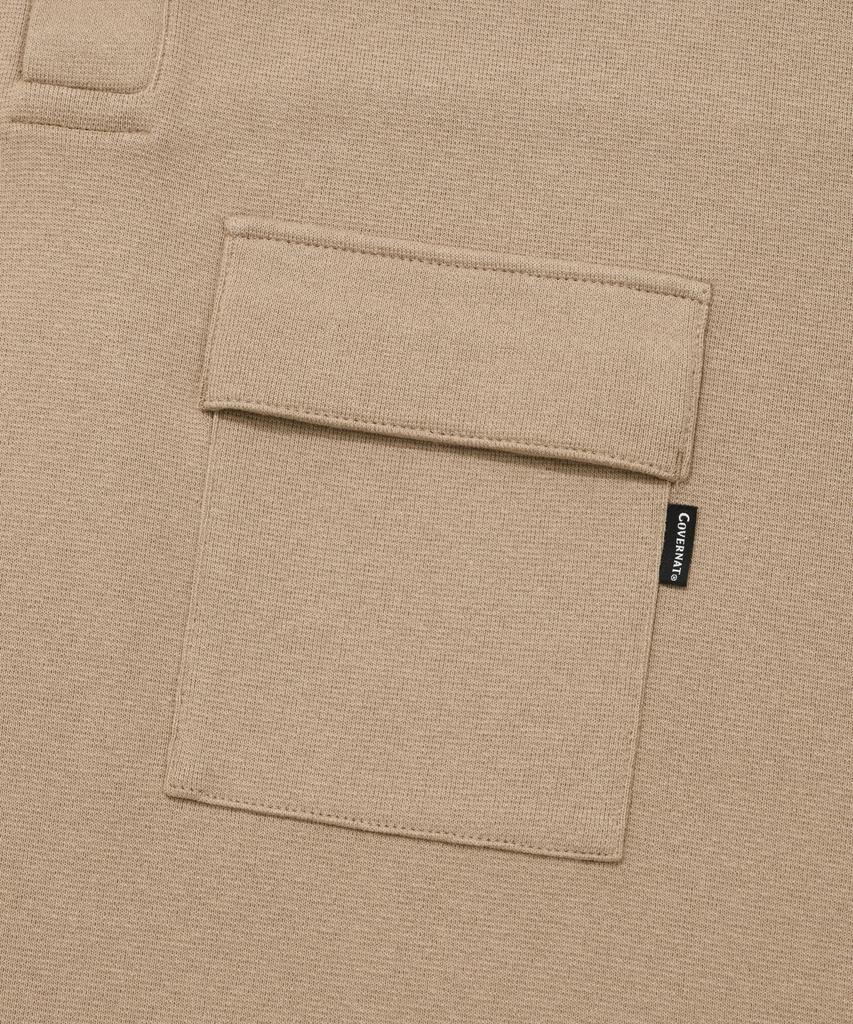 COVERNAT Open Collar Pocket T-Shirt Beige