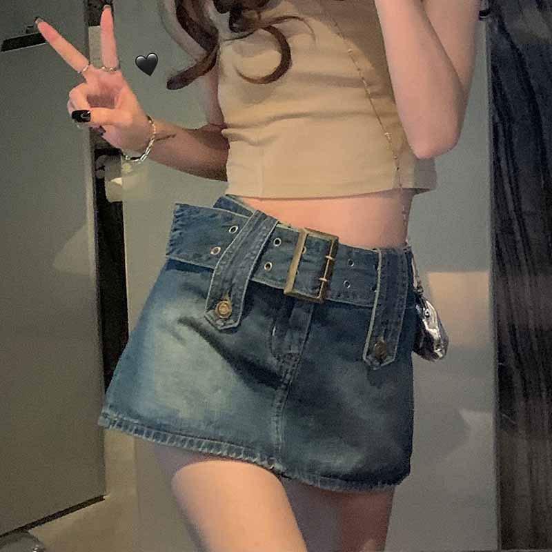 Женская джинсовая юбка А-силуэта, летняя, с защитой от просвечивания, с завышенной талией, оригинального дизайна, короткая юбка до середины бедра