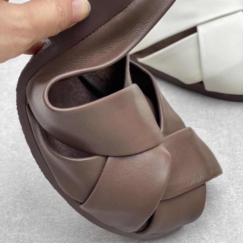 Johnature Тапочки из натуральной кожи с круглым носком, женская обувь, повседневные уличные шлепанцы, удобные тапочки на плоской подошве